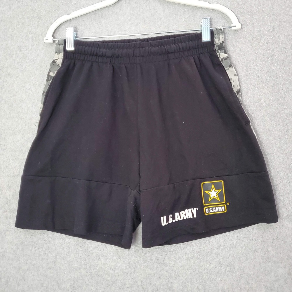 US Army Men Shorts Small Black Sweat Y2K Logo Camo Digital Drawstring